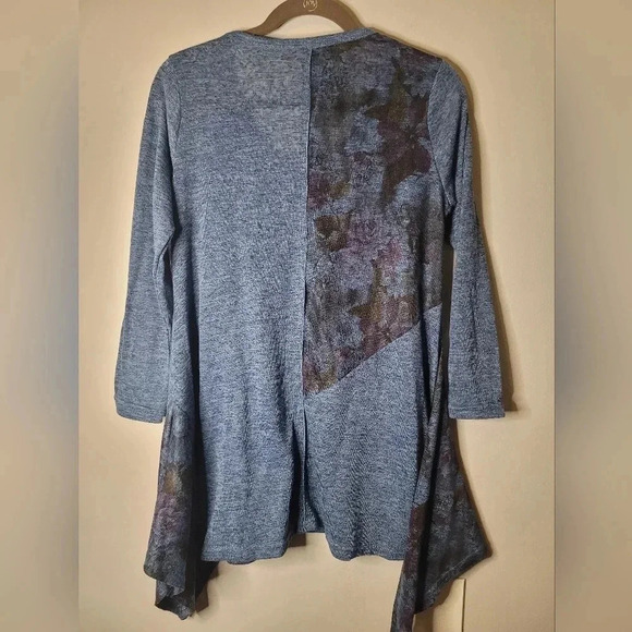 PRETTY ANGEL Indigo Blue linen blend bohemian asymmetrical tunic top, size M - Picture 2 of 8